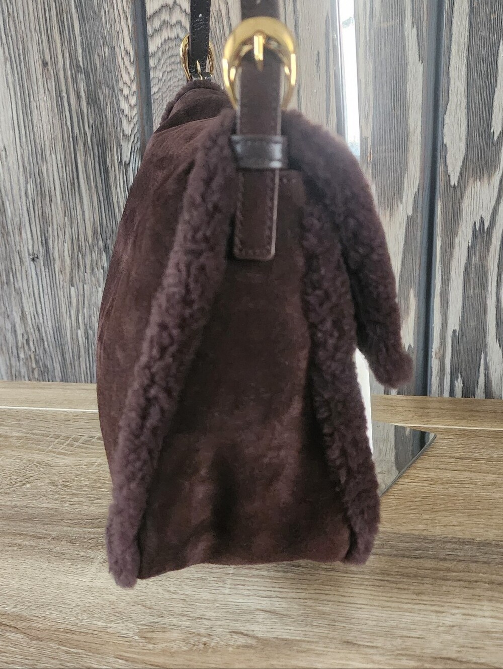 NWOT STAUD Harlow Medium Shearling-Trim Suede Shoulder Bag (Slight Flaws) - Picture 6 of 9